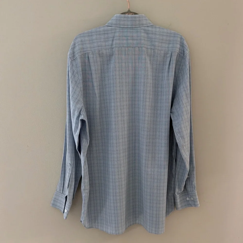 Bonobos Mens Wrinkle-Free Standard Fit Grid Dress Shirt Blue White 17 x 35